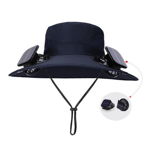 Solar Fan Hat for Outdoor Use – Wide Brim, UV Protection, No-Collapse Design for Hiking & Fishing