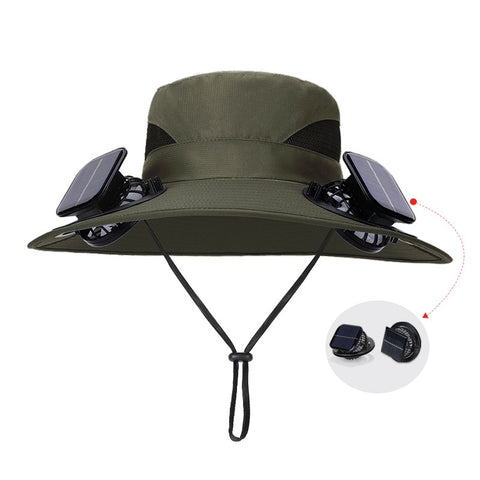 Solar Fan Hat for Outdoor Use – Wide Brim, UV Protection, No-Collapse Design for Hiking & Fishing