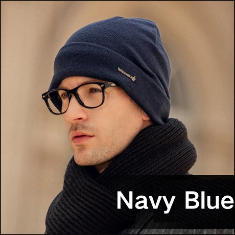 Winter Wool Knit Beanie Without Brim, Outdoor Warm Hat with Ear Flaps