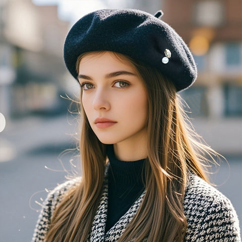 Women’s Wool Beret – Classic French Beret, Solid Color Artist Style, Suitable for Women and Kids