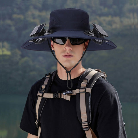 Solar Fan Hat for Outdoor Use – Wide Brim, UV Protection, No-Collapse Design for Hiking & Fishing