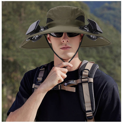 Solar Fan Hat for Outdoor Use – Wide Brim, UV Protection, No-Collapse Design for Hiking & Fishing