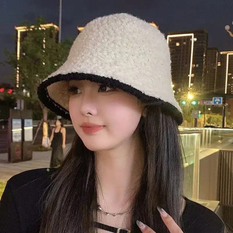Chic Faux Lamb Wool Bucket Hat for Women – Elegant, Warm & Trendy