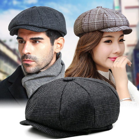 Autumn Winter Men’s Newsboy Cap – Vintage Plaid 8-Panel Hat, Beret Flat Cap, Painter Cap for Middle-Aged and Elderly