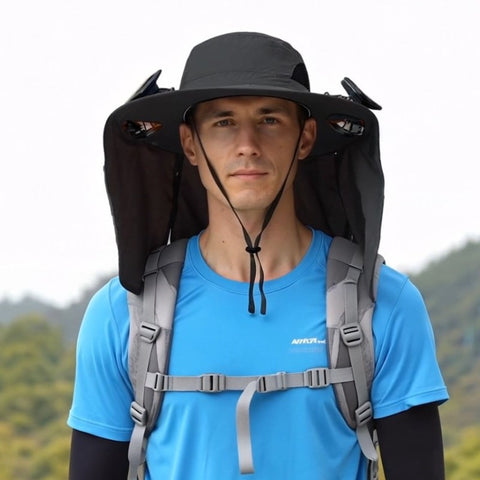 Summer Outdoor Sun Protection Wide-Brimmed Fisherman Solar Hat (with Neck Cover)
