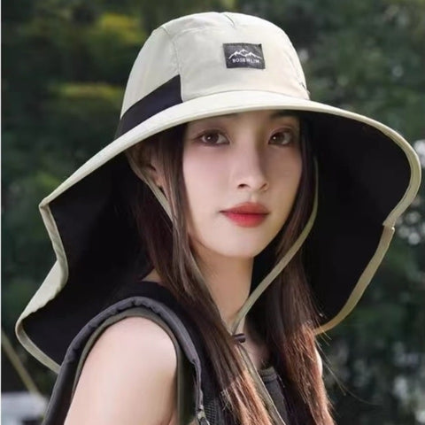Outdoor Sun Hat with Neck Flap, UV Protection Wide Brim Fisherman Hat